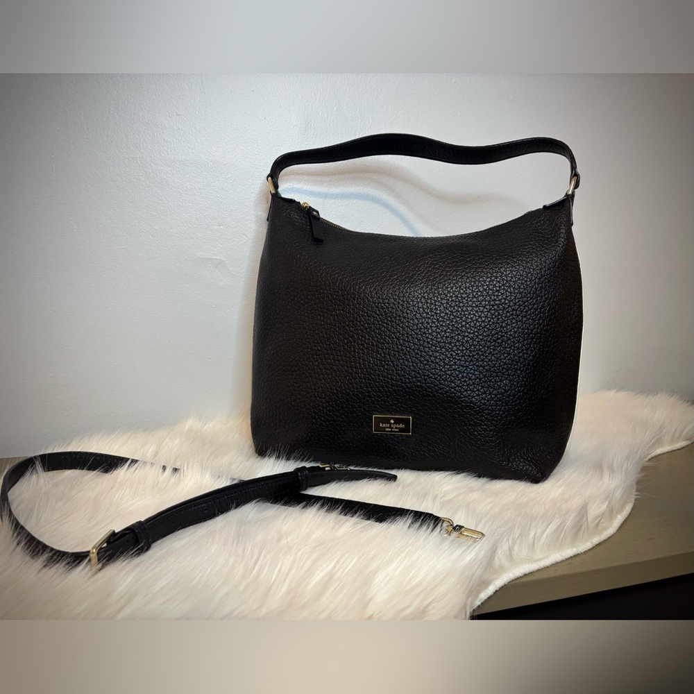 kate spade Black Pebbled Leather Hobo Bag